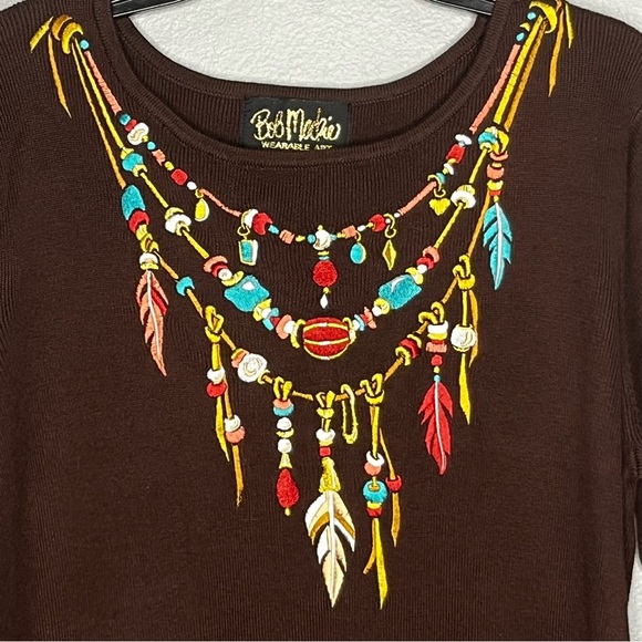 Bob Mackie Wearable Art Dress Women Medium Brown Embroidered Midi Slits NWT - Picture 3 of 9